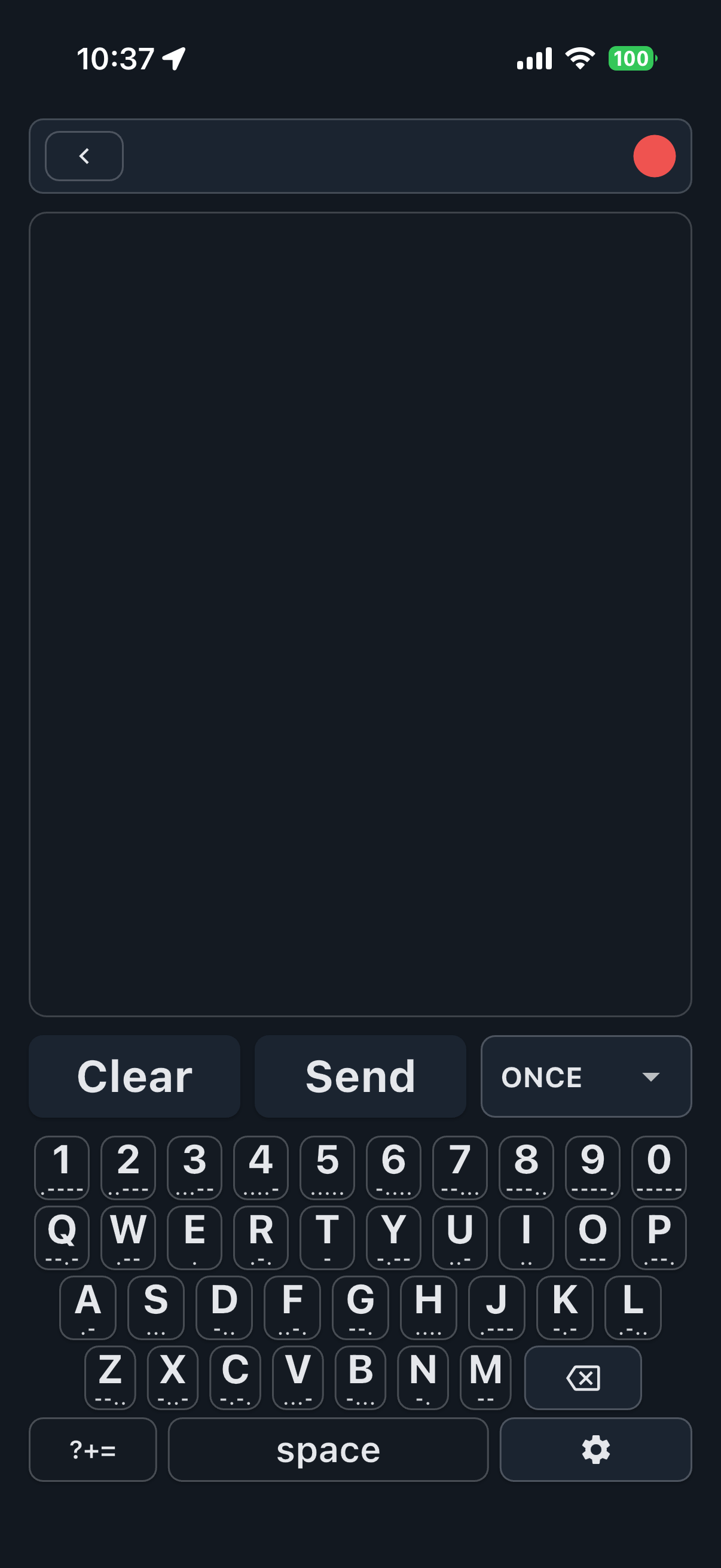 Morse Watcher showing the Morse sender interface with keyboard controls.