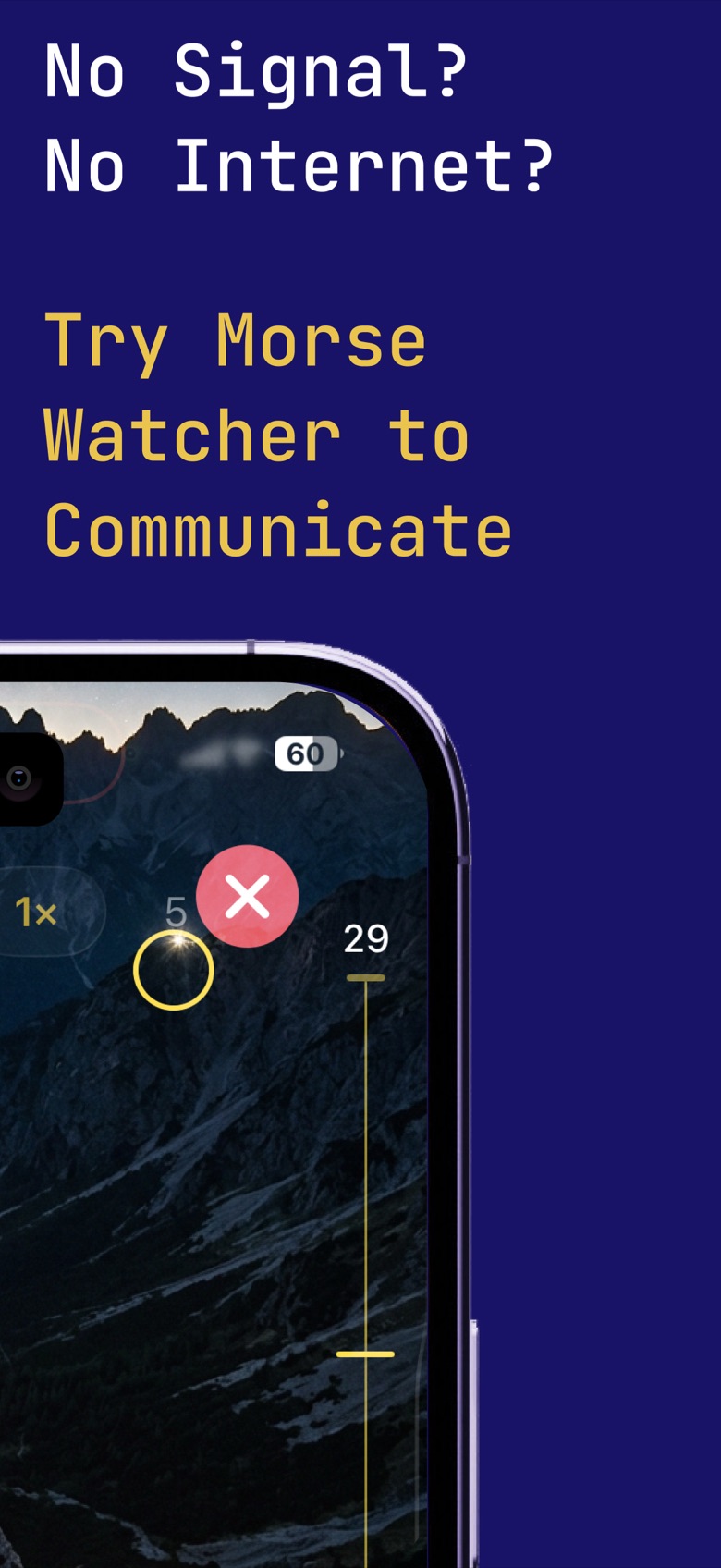 Morse Watcher mostrando comunicação óptica offline com a lanterna.